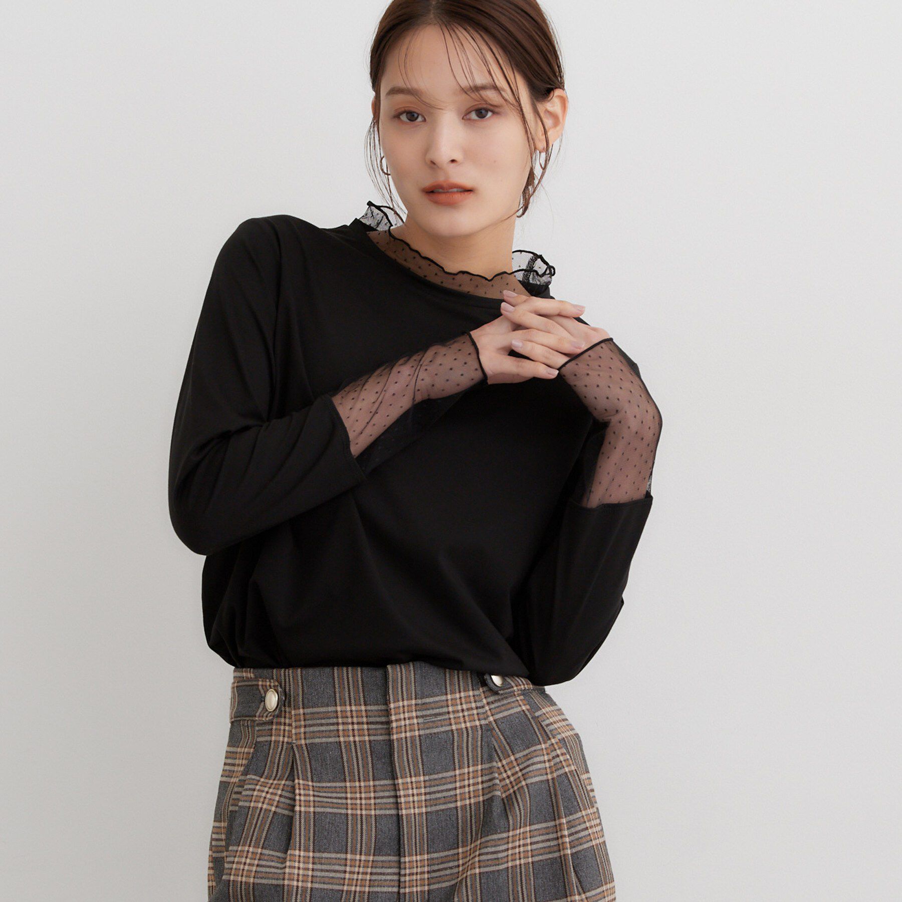 THE SHOP TK「重ね着もおすすめ！チュール切替カットソー」|Tシャツ・カットソー|