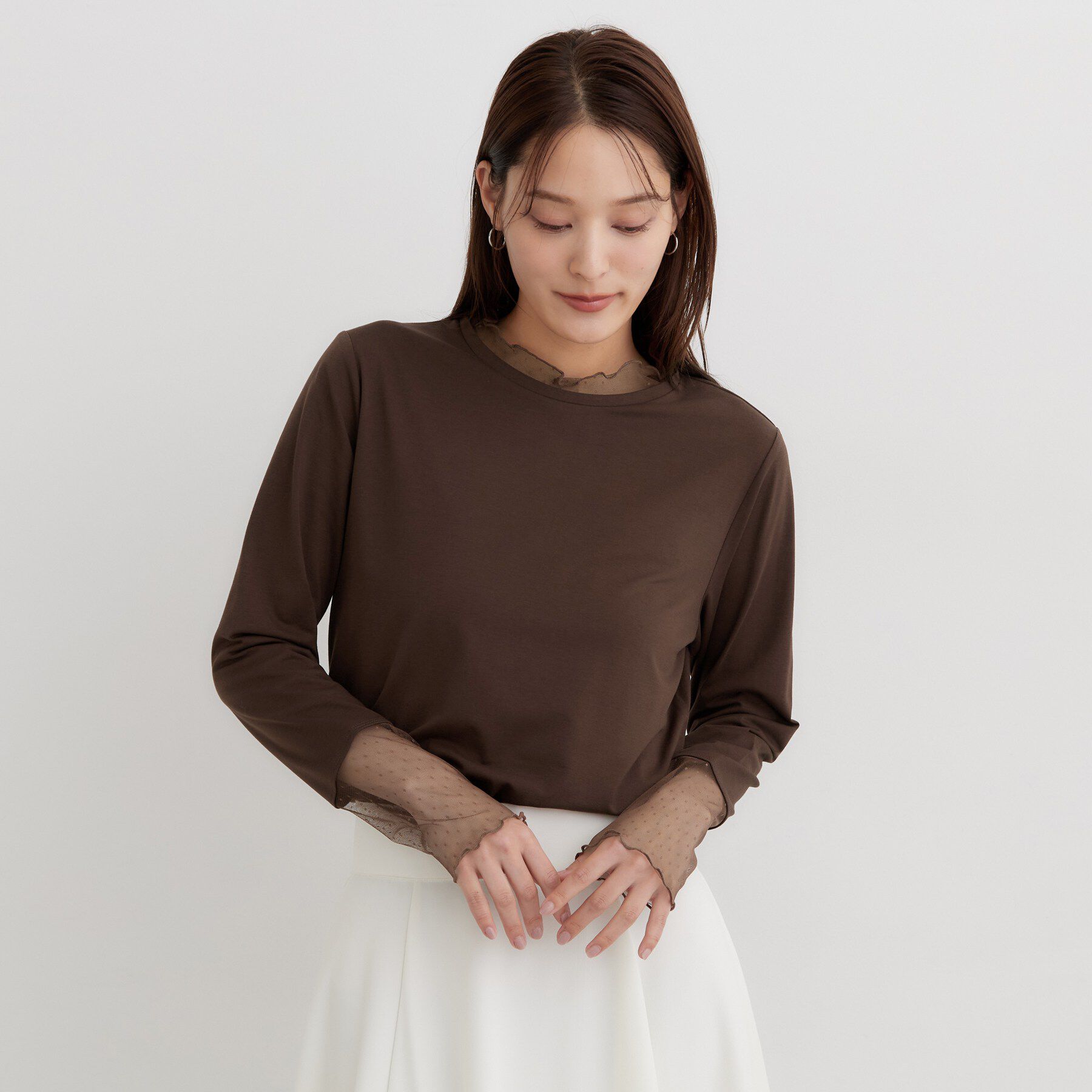 THE SHOP TK「重ね着もおすすめ！チュール切替カットソー」|Tシャツ・カットソー|