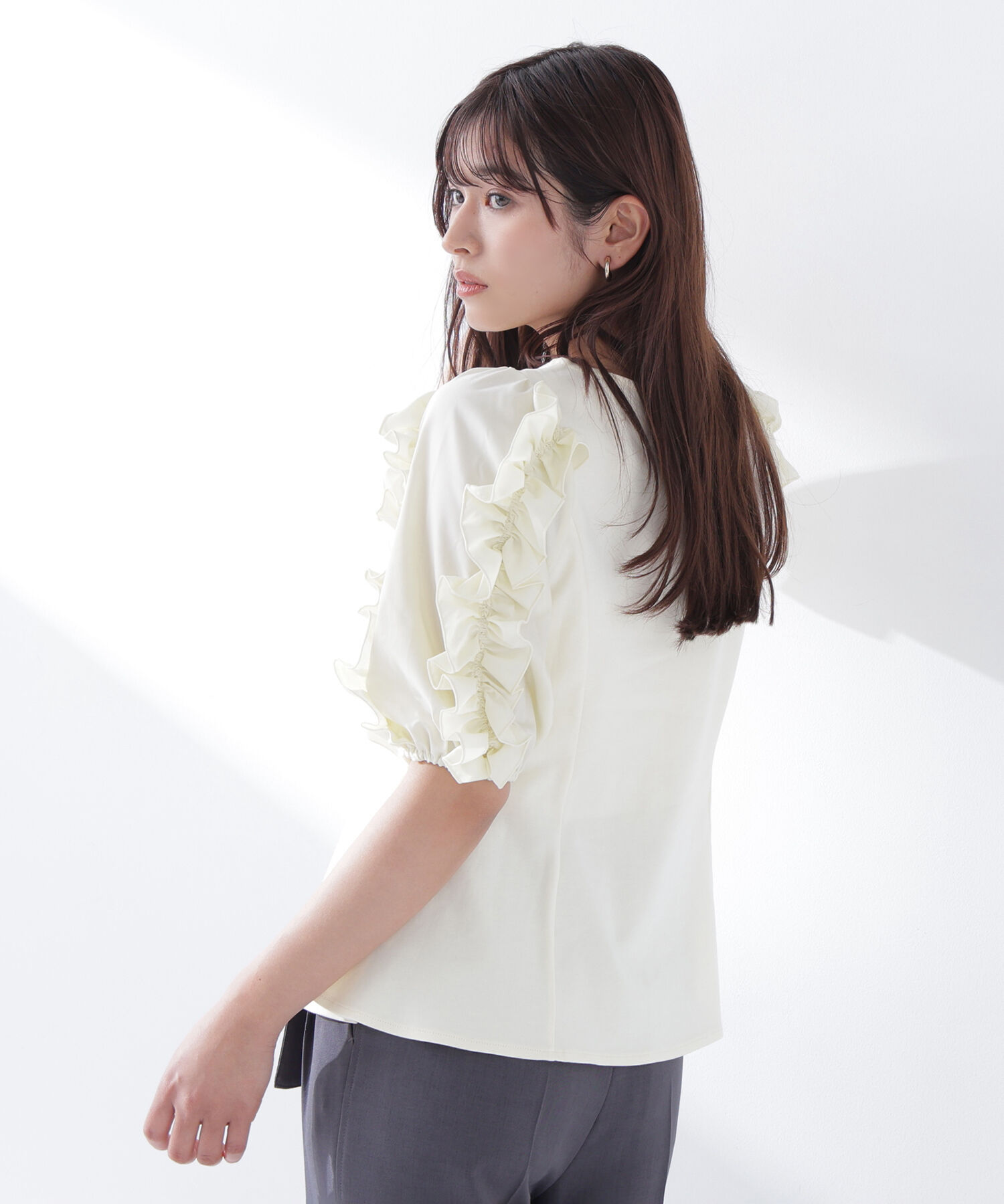  「フリルスリーブドッキングカットソー」|Tシャツ・カットソー|
