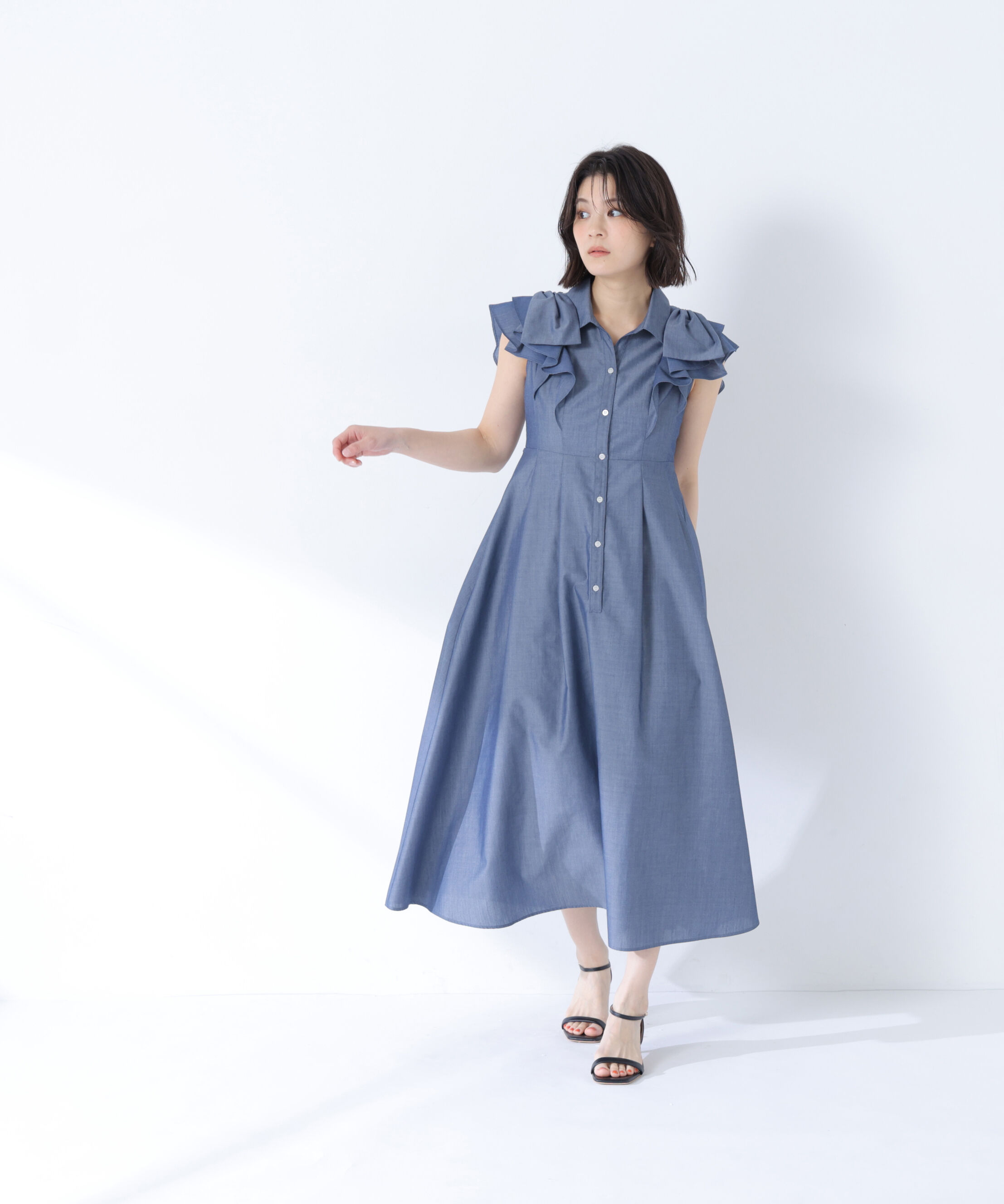  「リボンラッフルシャツワンピース」|ワンピース|
