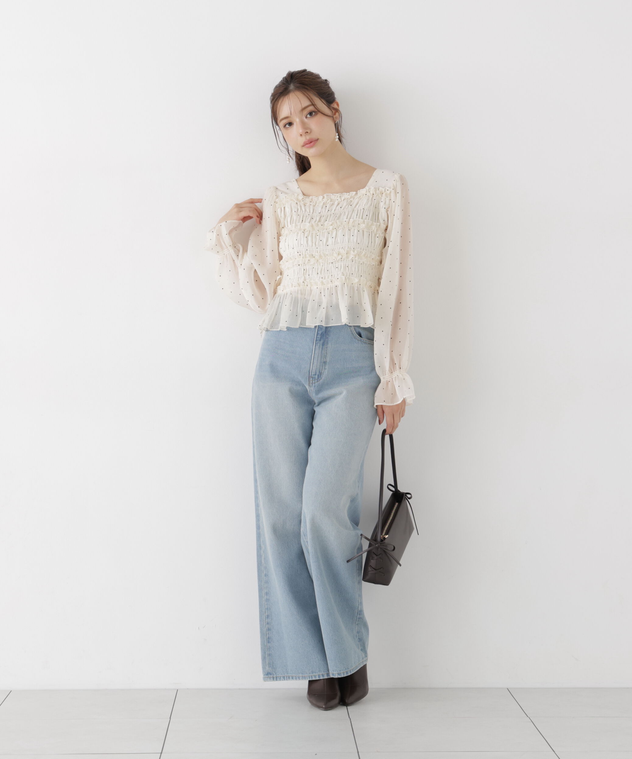 PROPORTION BODY DRESSING「＜a/mie＞シャーリングフリルキャンディースリーブブラウス」|シャツ・ブラウス|