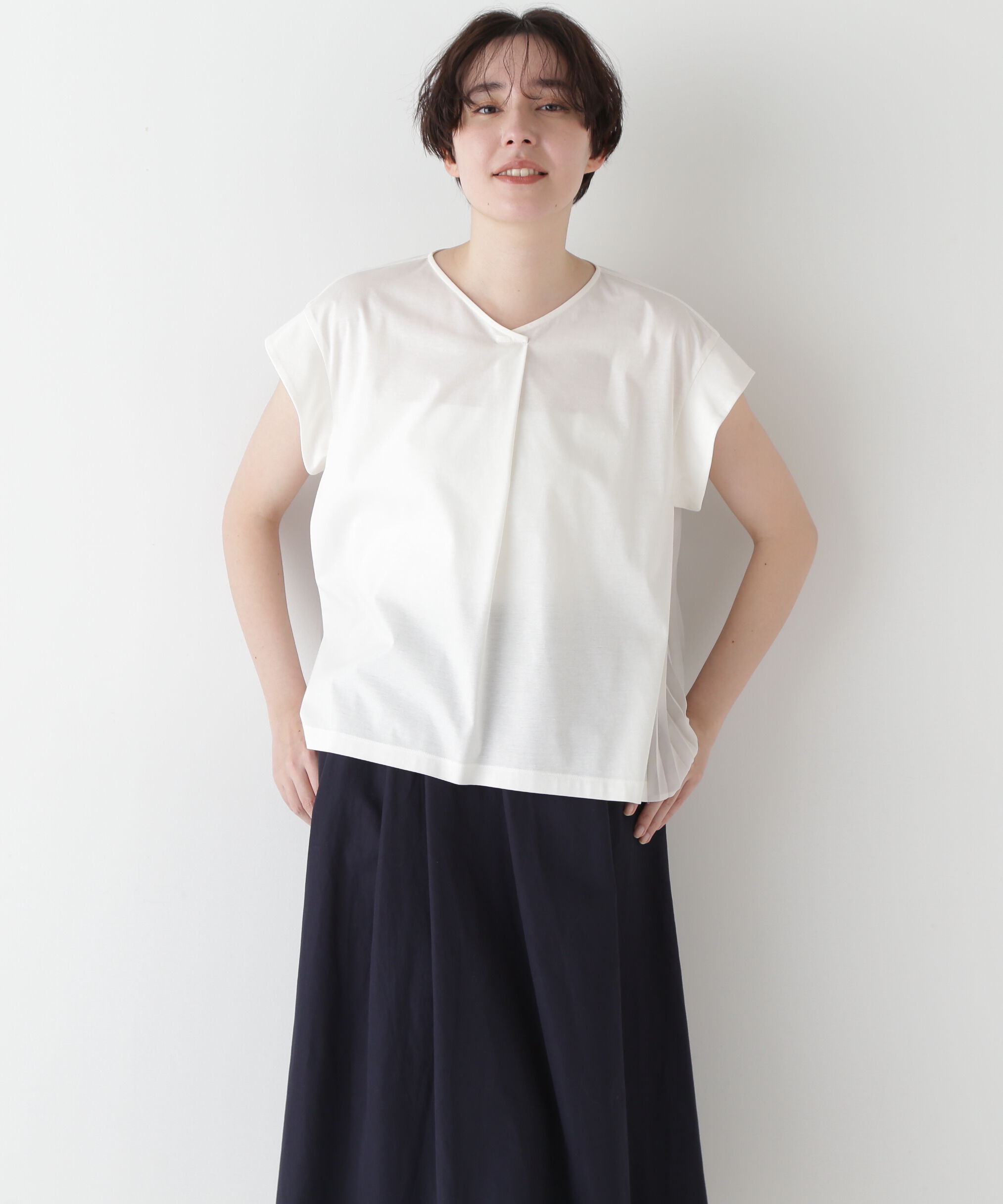  「◆≪接触冷感≫ プリーツドッキングカットソープルオーバー」|Tシャツ・カットソー|オフホワイト