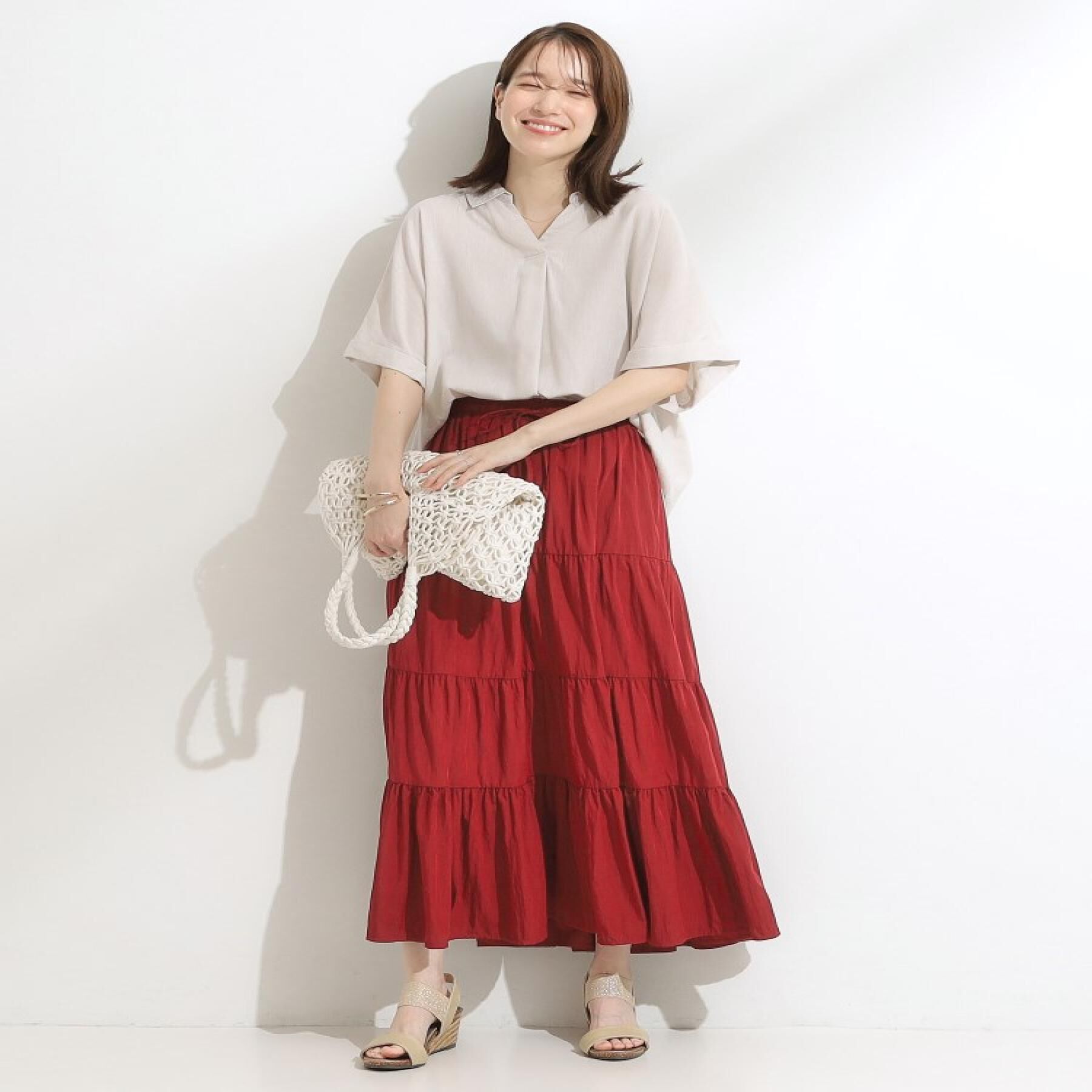 SHOO･LA･RUE「【S-LL/UV/接触冷感/抗菌防臭】体型を自然にカバー フレンチリネンブレンド襟付ドルマンシャツ」|シャツ・ブラウス|