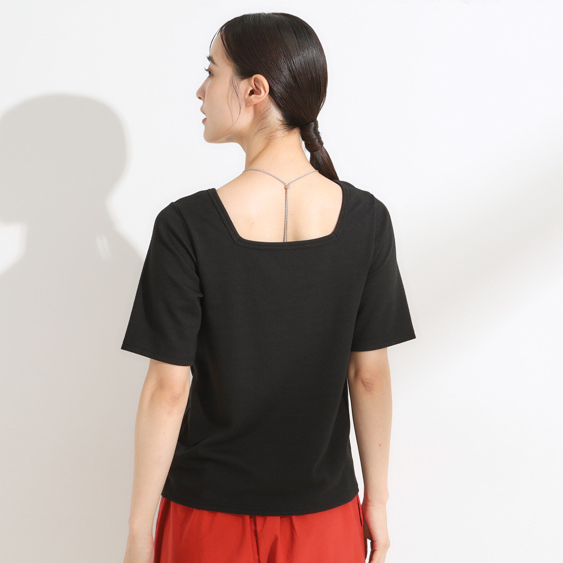 SHOO･LA･RUE「【S-LL/ひんやり/前後2WAY】シンプルだから使いやすい テレコTシャツ」|Tシャツ・カットソー|