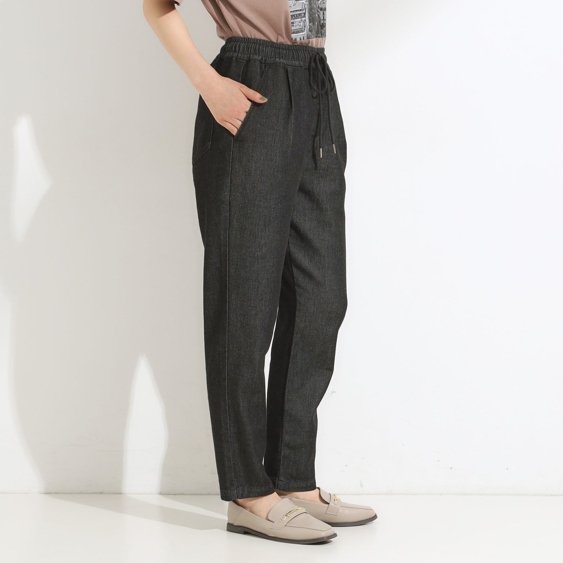 SHOO･LA･RUE「【高レビュー/SS-LL/美脚シルエット】自然に体型カバー イージーデニム テーパードパンツ」|デニム|