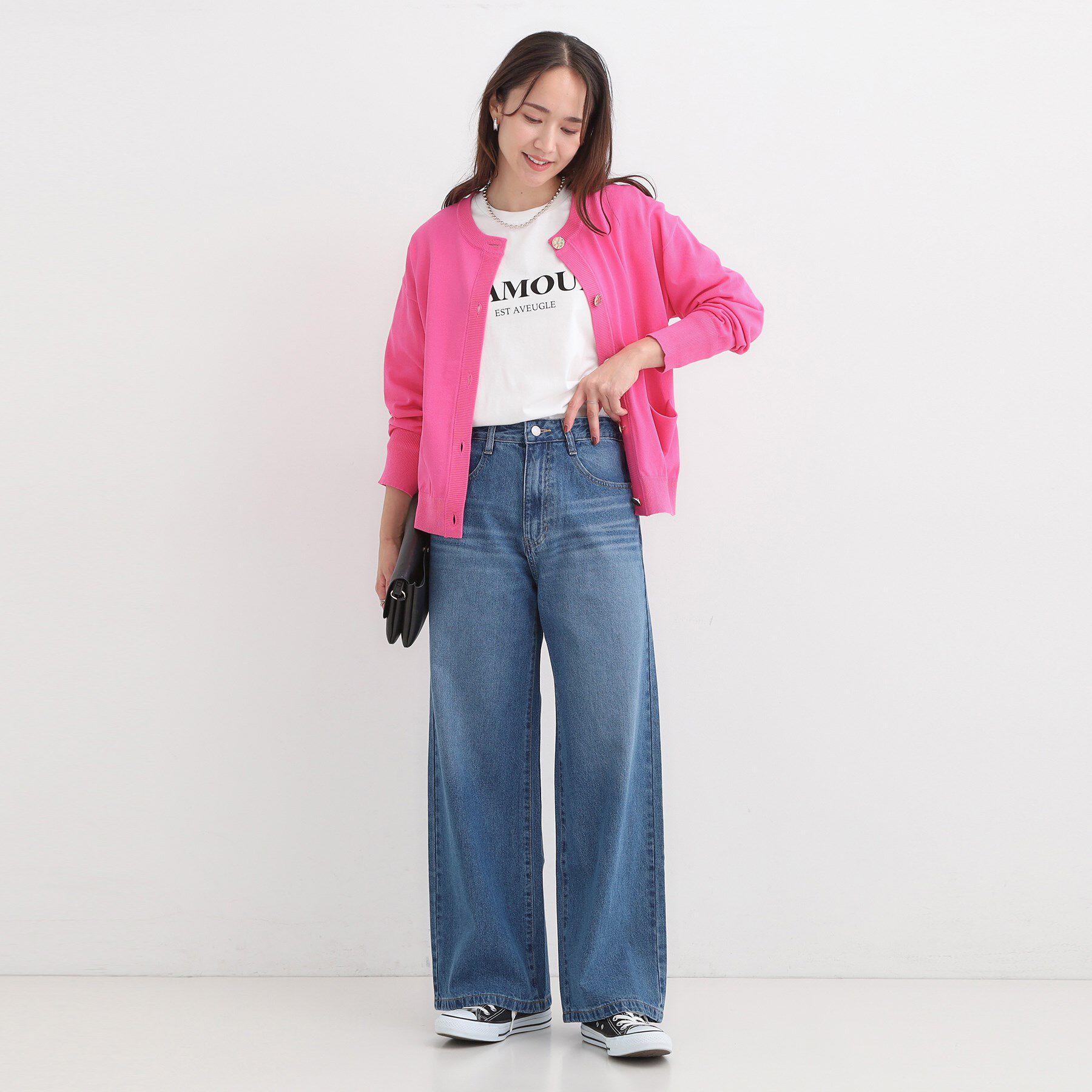 SHOO･LA･RUE「【高レビュー/S-LL】脚のラインを拾いにくい デニムワイドパンツ」|デニム|