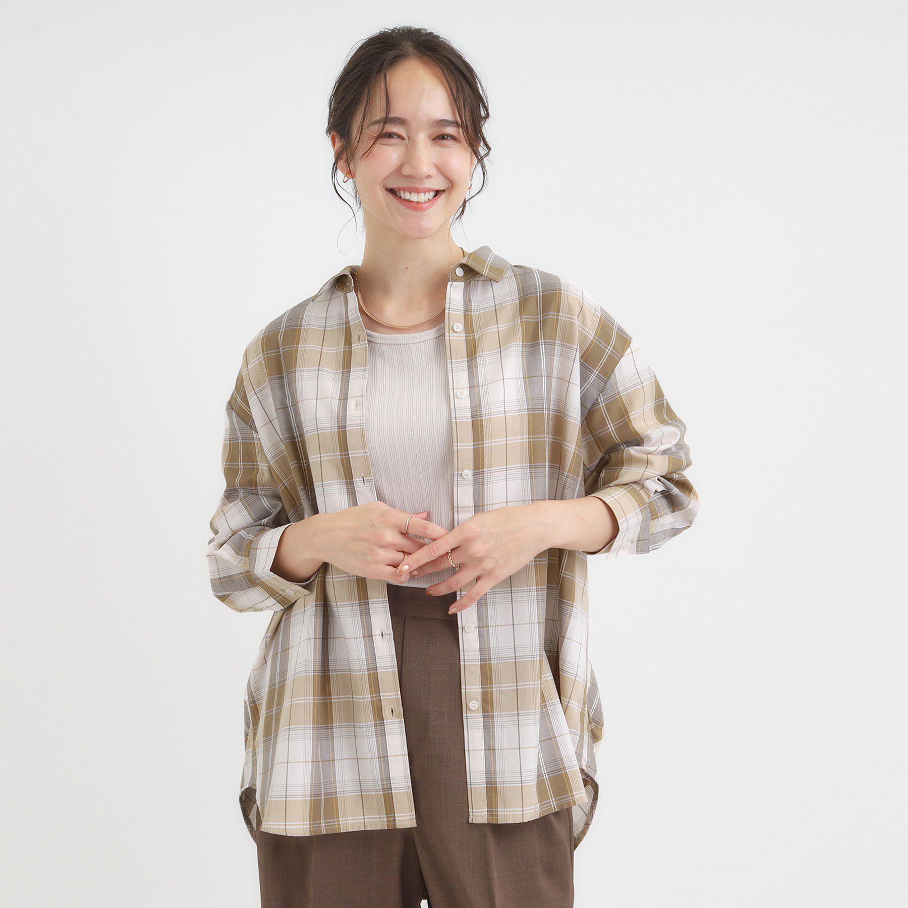 SHOO･LA･RUE「【洗濯機可/S-LL】程よい抜け感 大人のチェックシャツ」|シャツ・ブラウス|