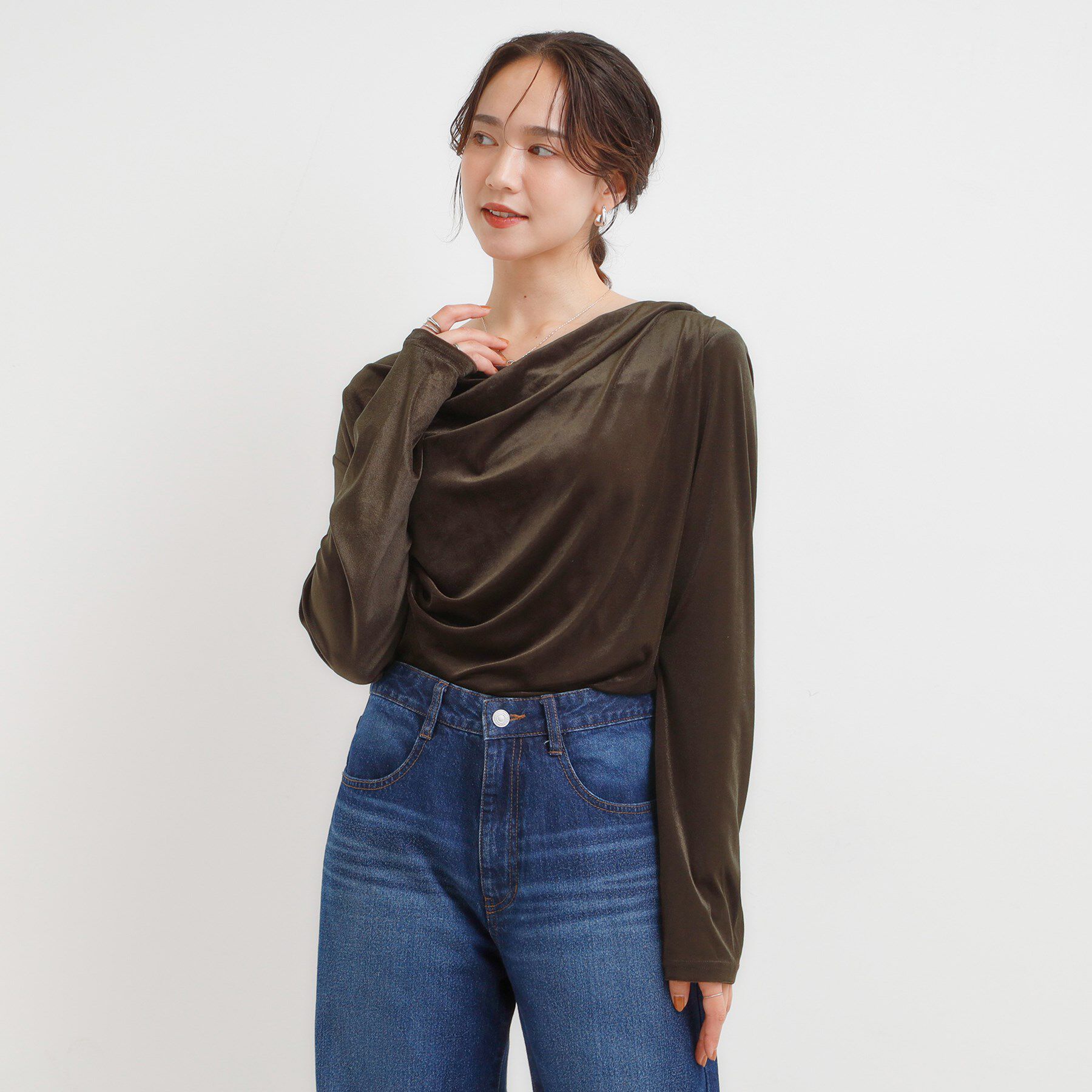 SHOO･LA･RUE「【S-LL】ベロア調ドレープデザインカットソー」|Tシャツ・カットソー|