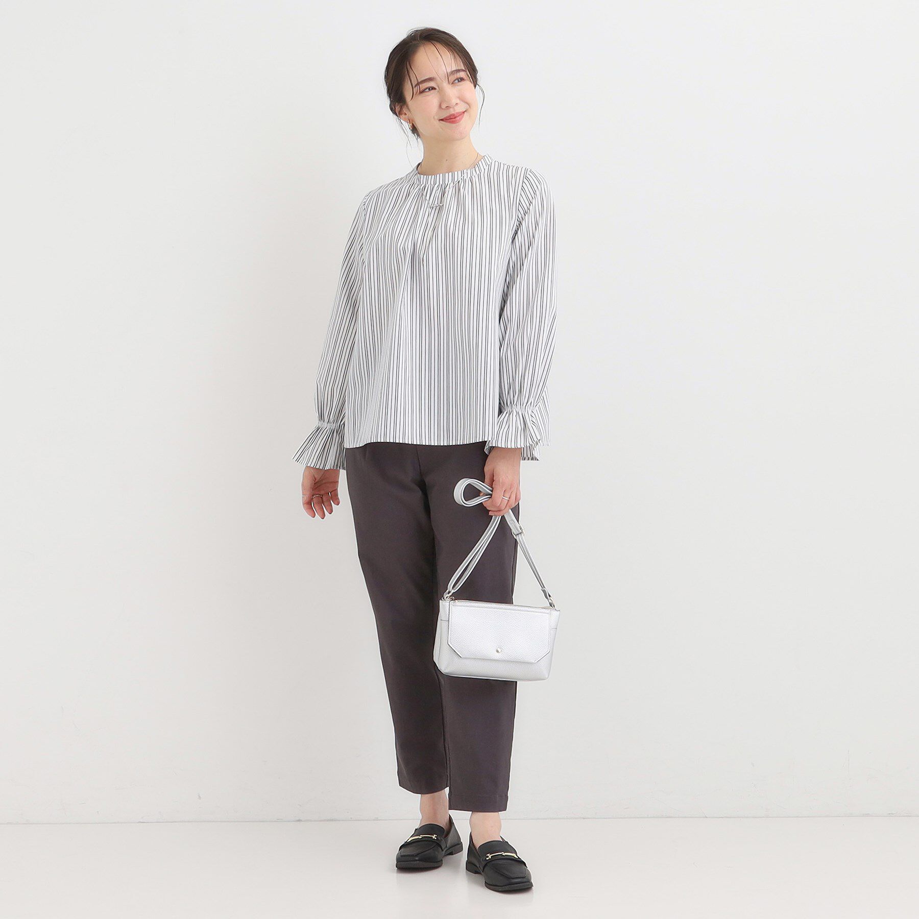 SHOO･LA･RUE「【S-LL】キャンディースリーブが女性らしい マルチストライプブラウス」|シャツ・ブラウス|