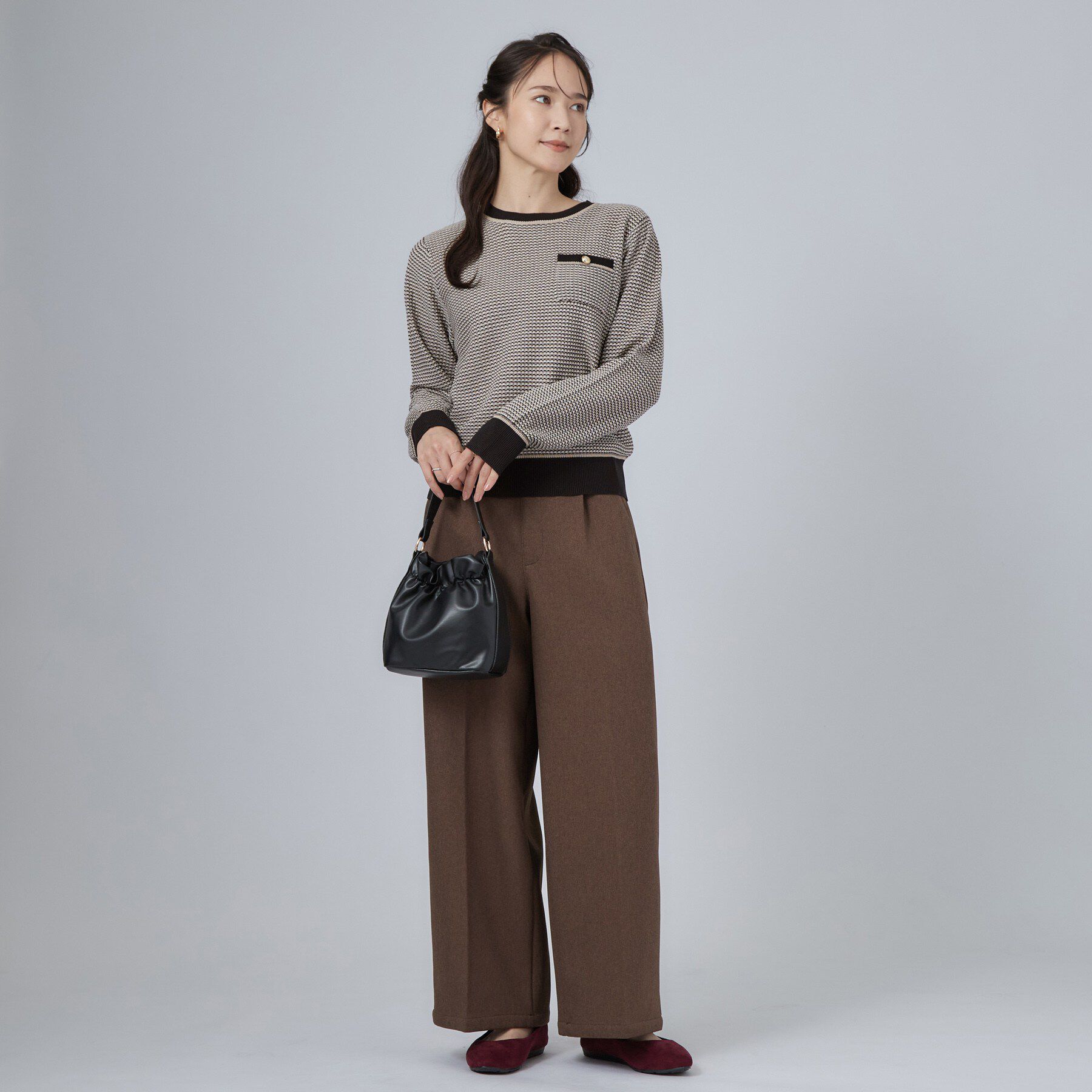 SHOO･LA･RUE「【S-LL/洗濯機可】1枚でサマになる カノコ編み配色クルーネックニット」|ニット・セーター|