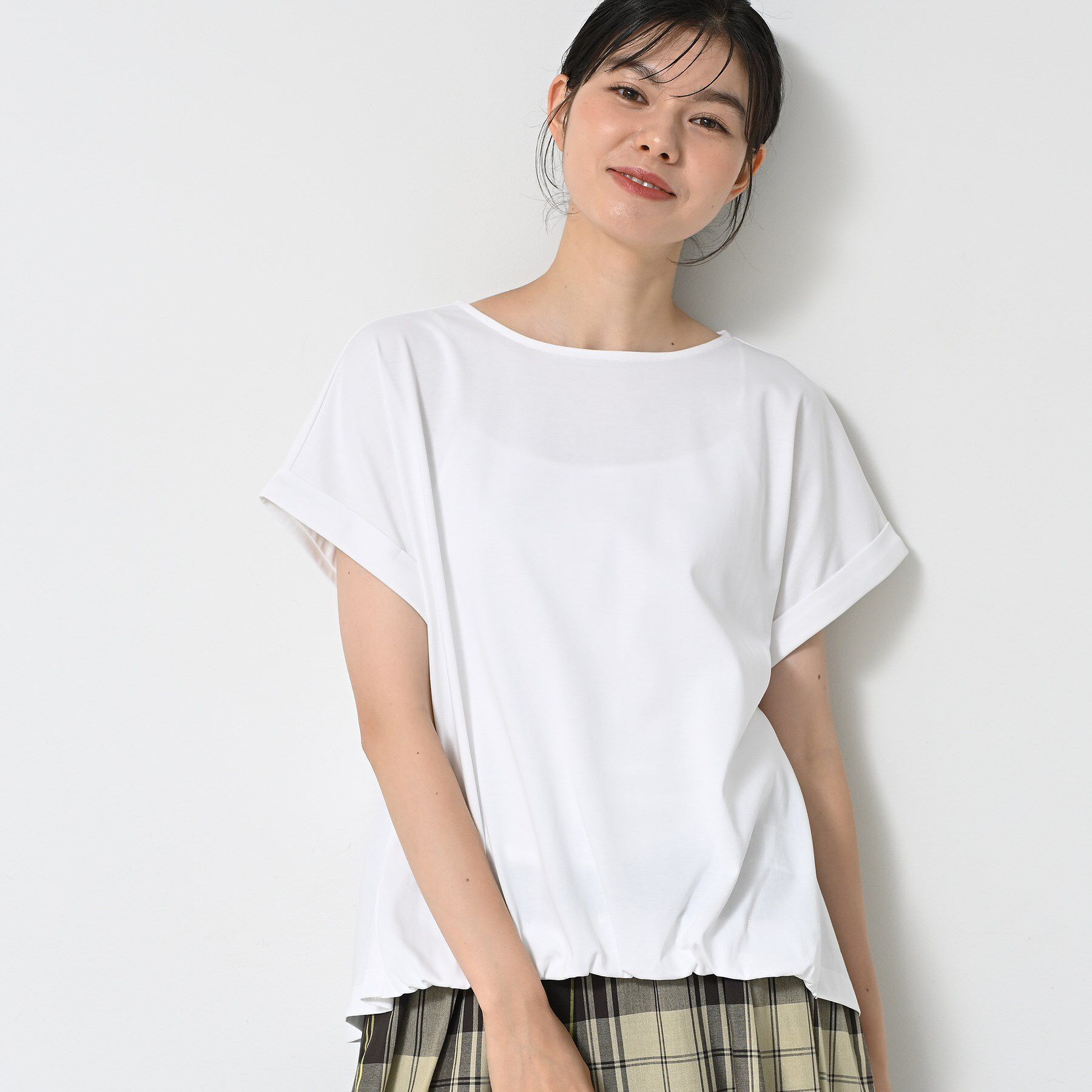 Dessin「【二の腕カバー／UVカット】ロールアップスリーブ裾ギャザーカットソー」|Tシャツ・カットソー|