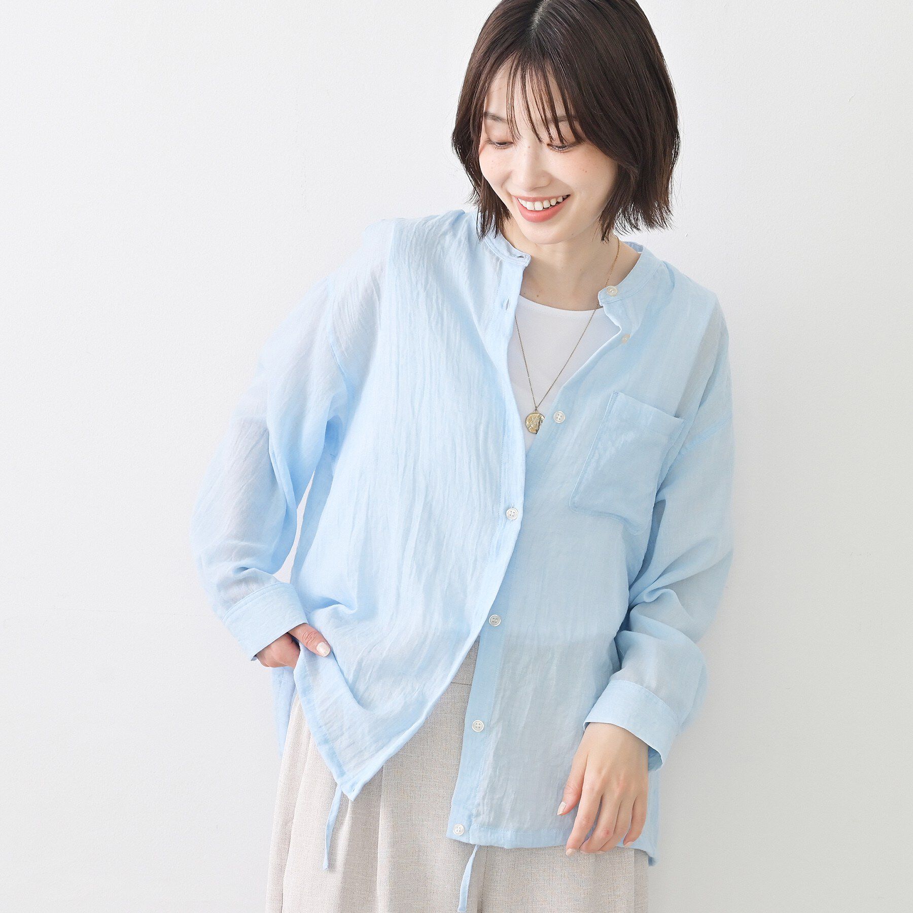 Dessin「【洗える】ドロストリングシアーシャツ」|シャツ・ブラウス|