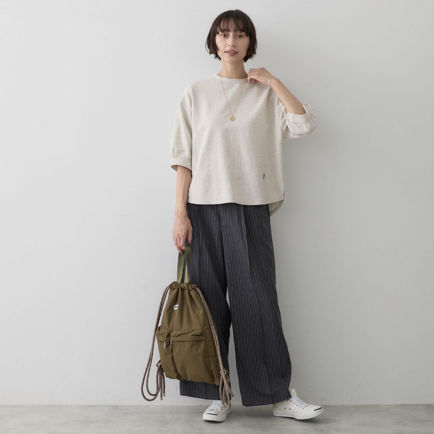 Dessin「【高レビュー/洗える/XS-L】バックヘンリーミニ裏毛 5分袖」|Tシャツ・カットソー|