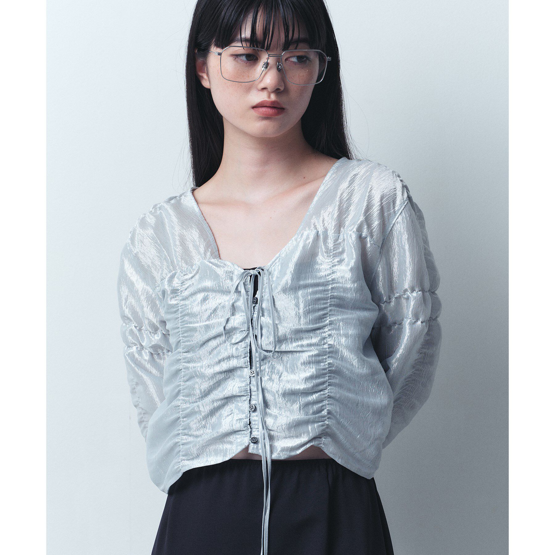 CODE A「gathered shiny blouse」|シャツ・ブラウス|ライトグレー(011