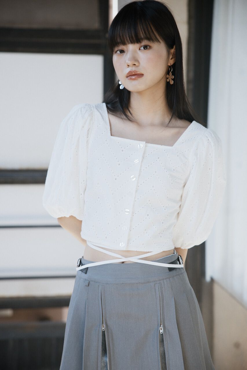 SLY「FRONT BUTTON LACE PUFF トップス」|シャツ・ブラウス|