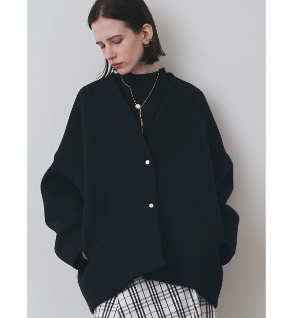 ELENDEEK「FORM SHORT WOOL CT」|ノーカラーコート|ブラック