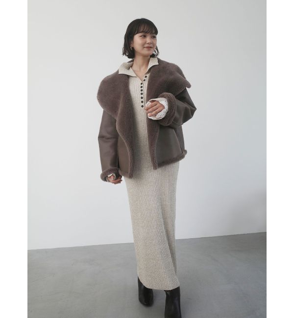 LAGUNAMOON「【WEB限定カラーあり】レーススリーブネップリブニットワンピース」|ワンピース|