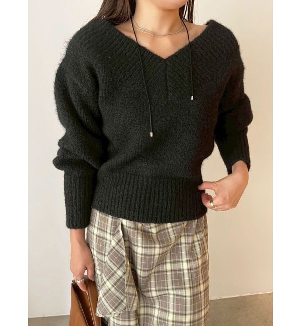 LAGUNAMOON「【WEB限定】Vネックカラーショートニットプルオーバー」|ニット・セーター|