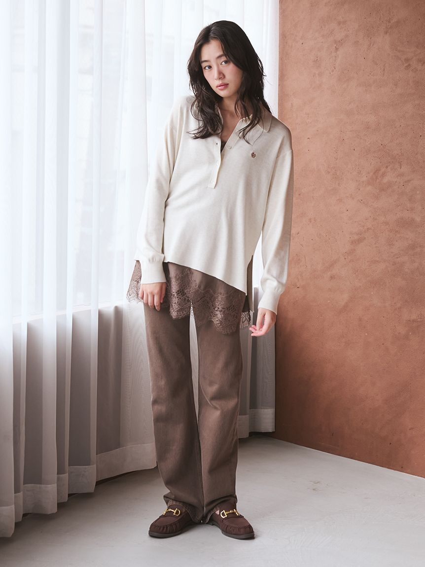 Mila Owen「シルク混スキッパーポロニット」|ポロシャツ|