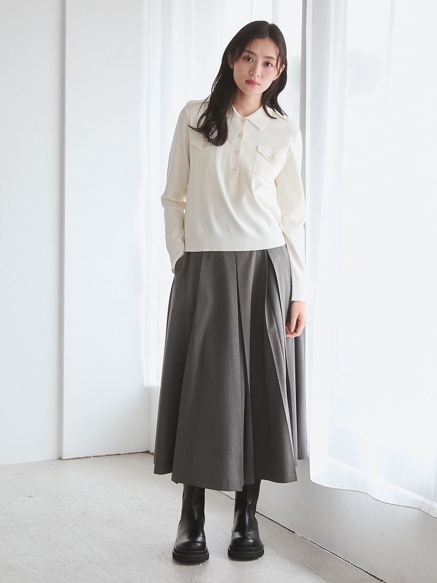 Mila Owen「シルク混ワークディティールポロニットプルオーバー」|ポロシャツ|