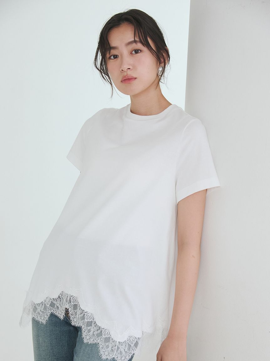 Mila Owen「【WEB限定】レースヘムTシャツ」|Tシャツ・カットソー|