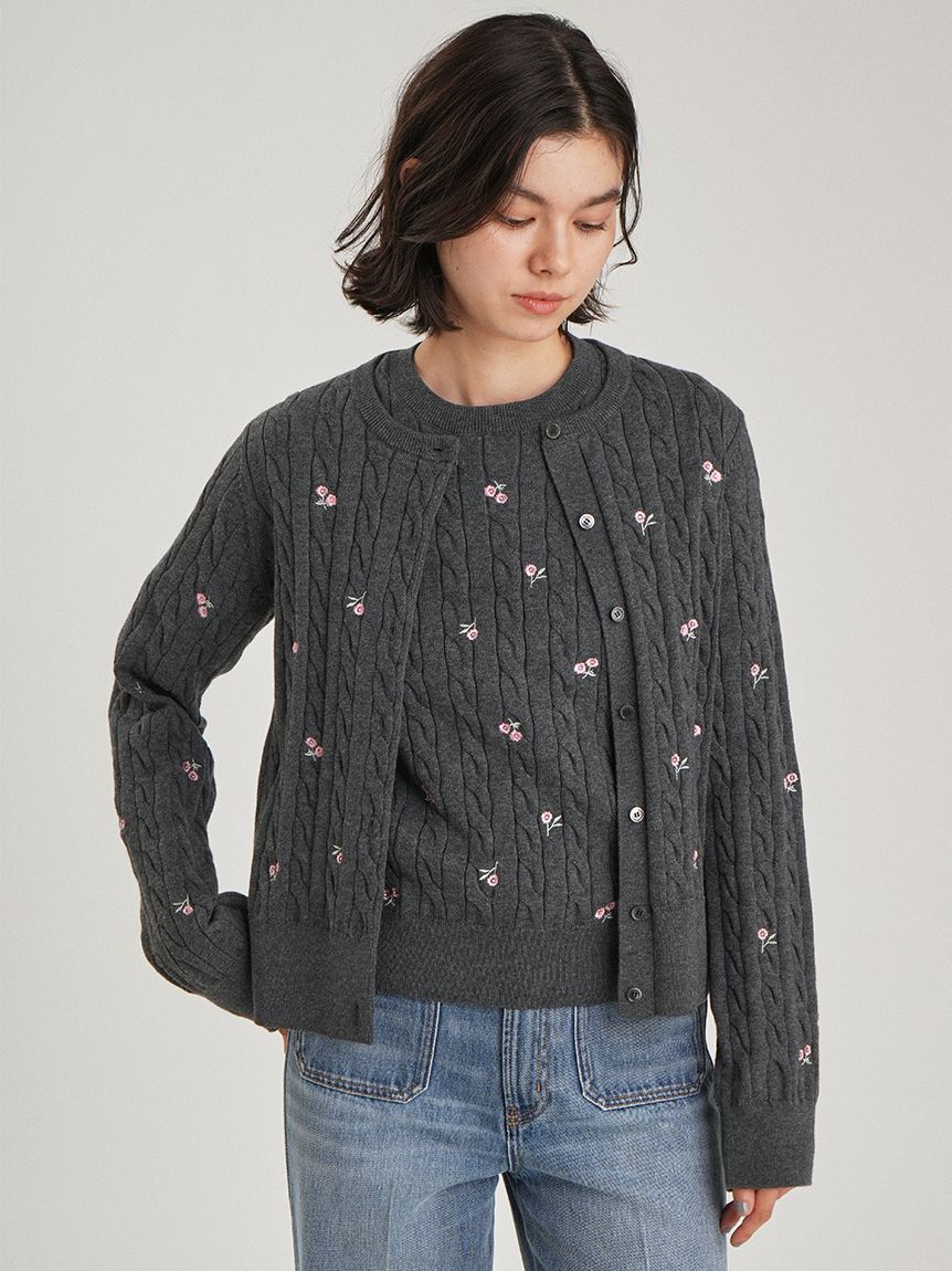 Mila Owen「フラワー刺繍ニットカーデ」|カーディガン|