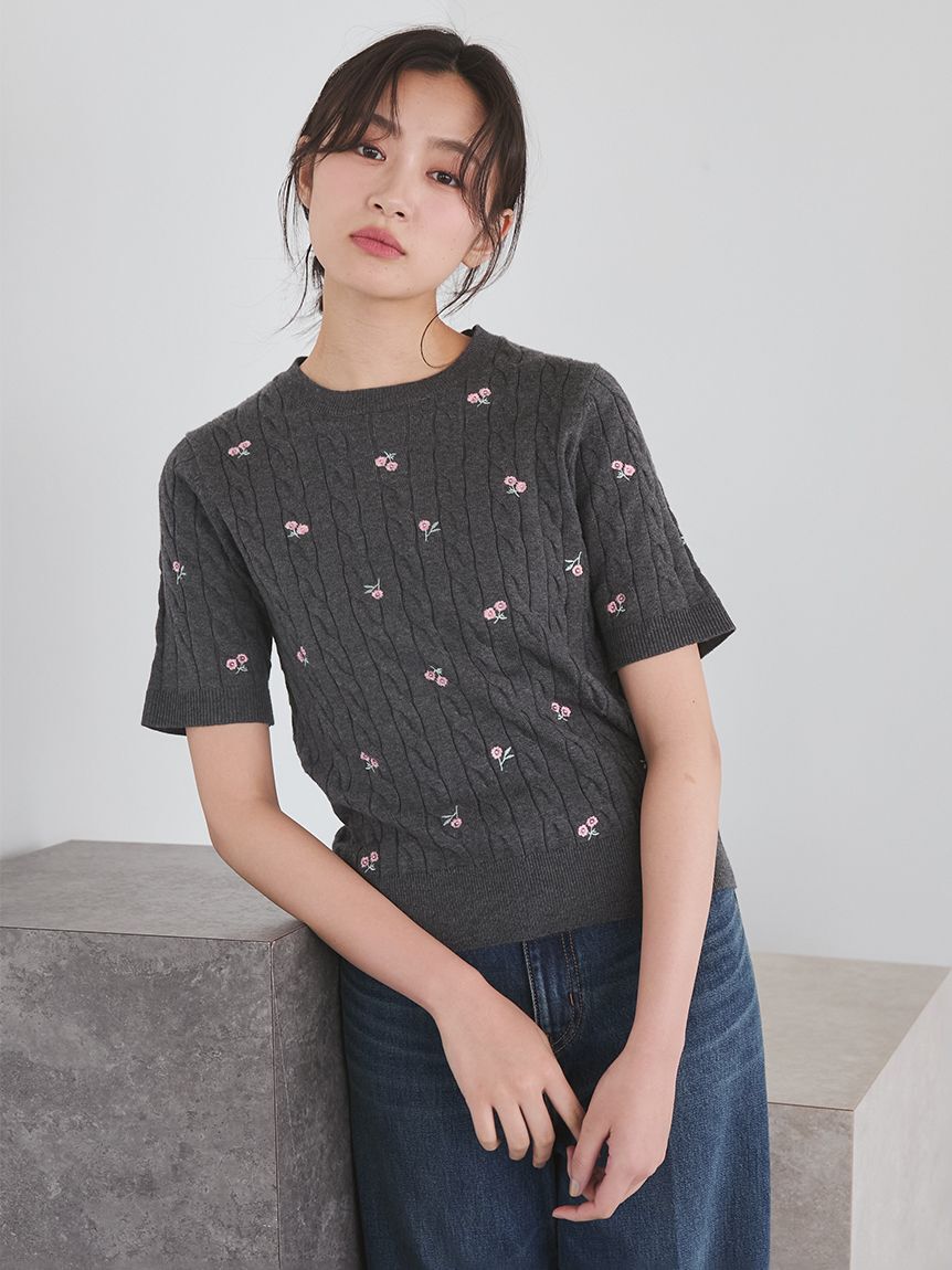 Mila Owen「フラワー刺繍ニットプルオーバー」|ニット・セーター|