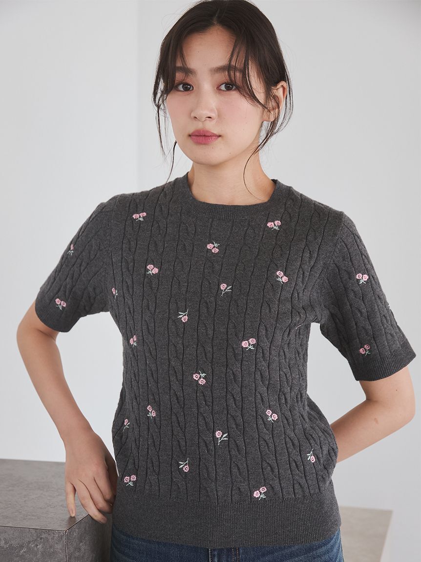 Mila Owen「フラワー刺繍ニットプルオーバー」|ニット・セーター|