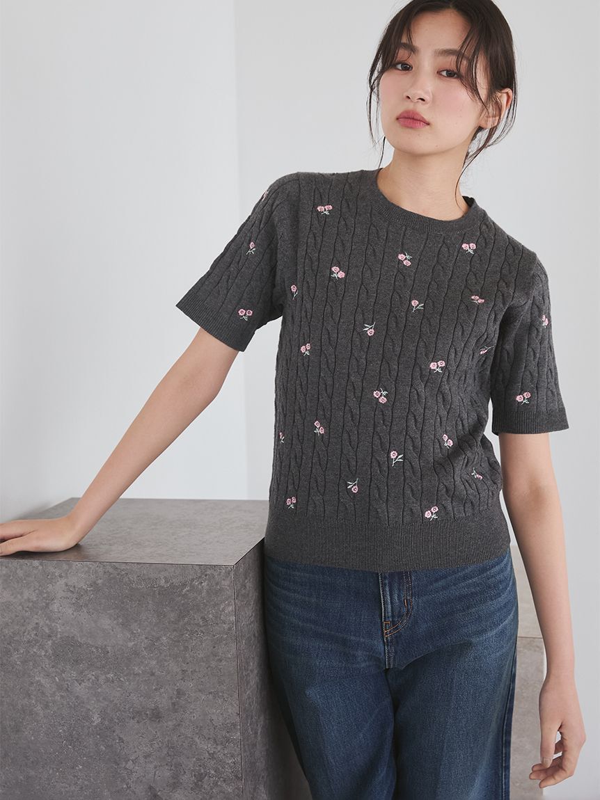 Mila Owen「フラワー刺繍ニットプルオーバー」|ニット・セーター|