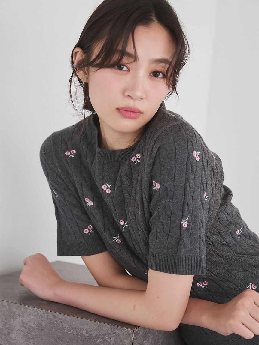 Mila Owen「フラワー刺繍ニットプルオーバー」|ニット・セーター|