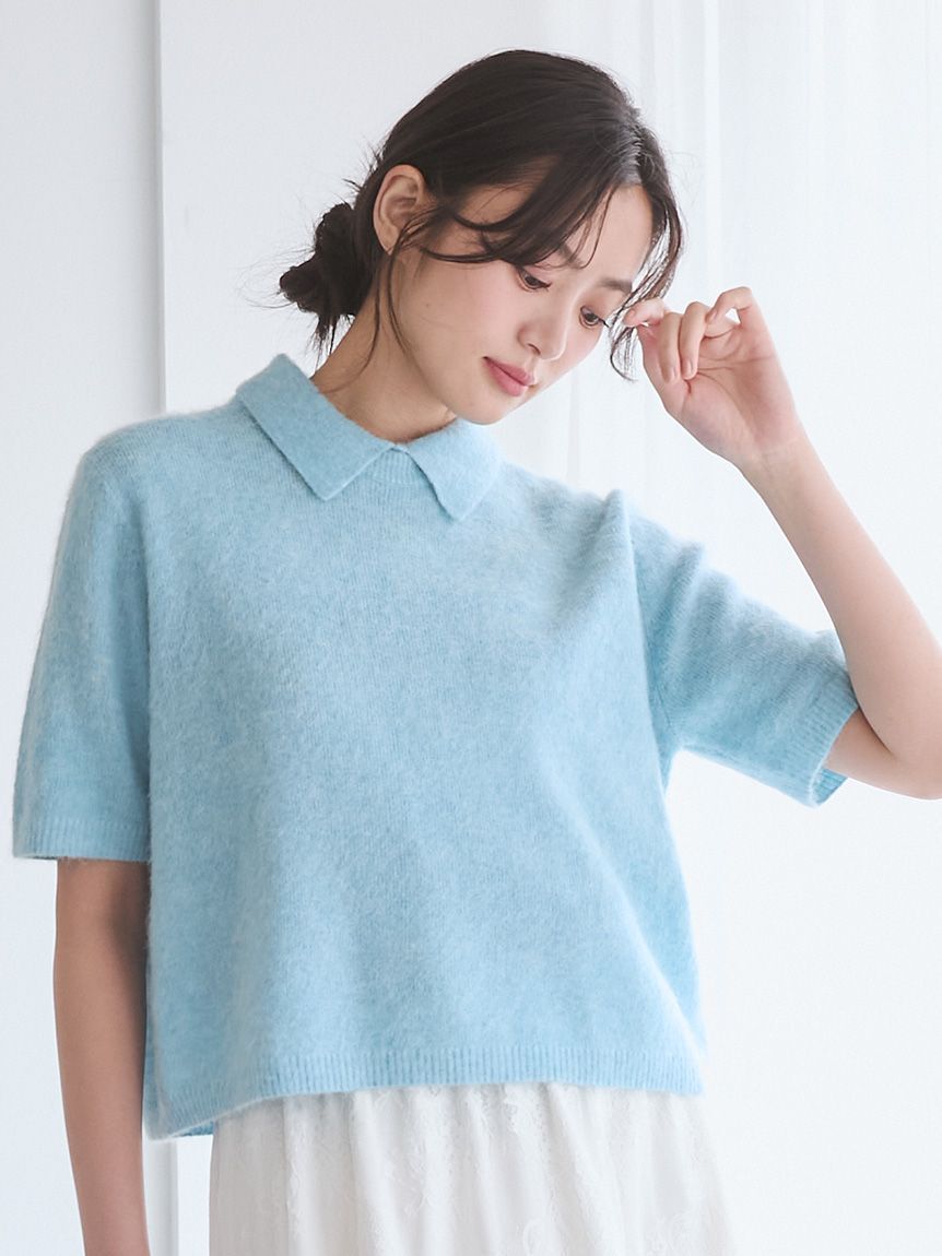 Mila Owen「ポロ衿クロップド丈モヘアニット」|ニット・セーター|LBLU