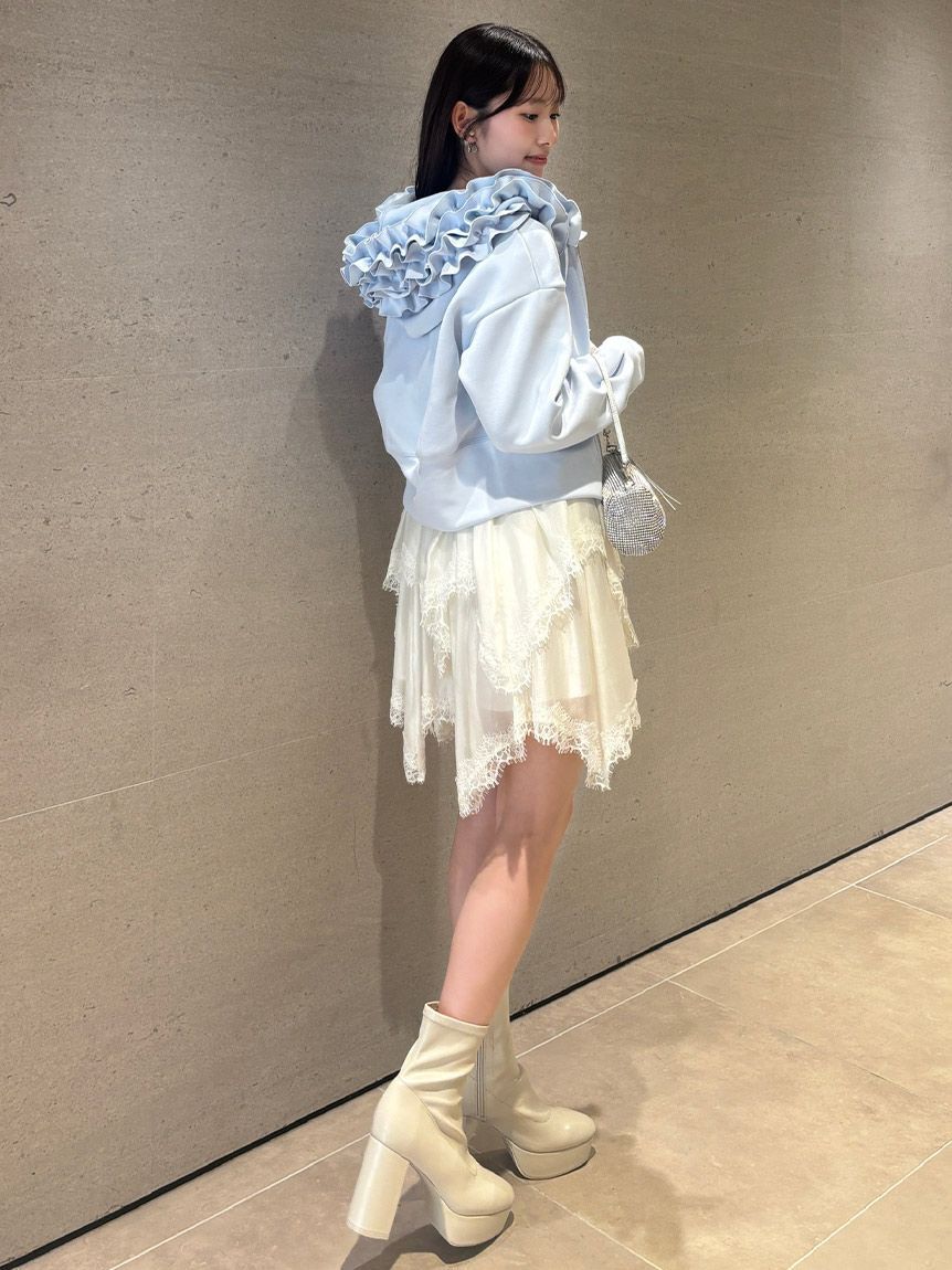 SNIDEL「【多色展開】フリルショートジップパーカー」|パーカー|