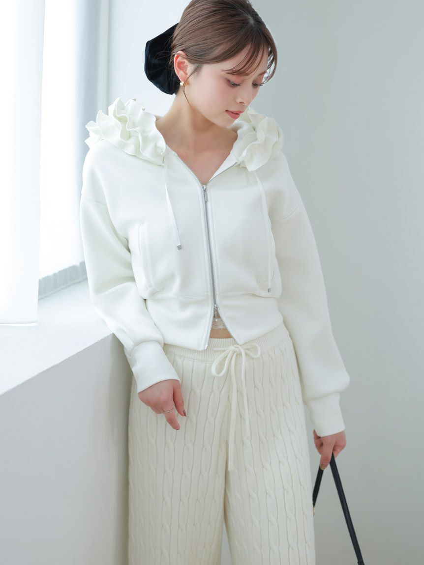 SNIDEL「【多色展開】フリルショートジップパーカー」|パーカー|