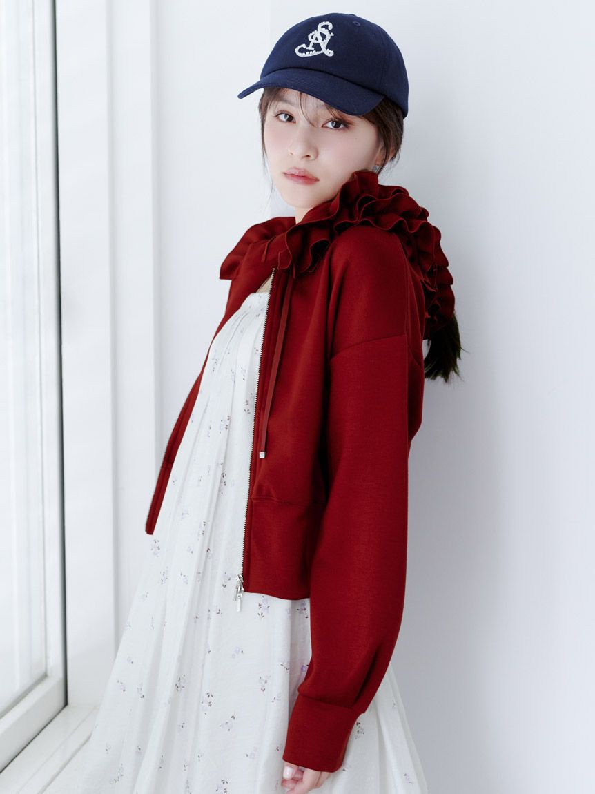 SNIDEL「【多色展開】フリルショートジップパーカー」|パーカー|WINE