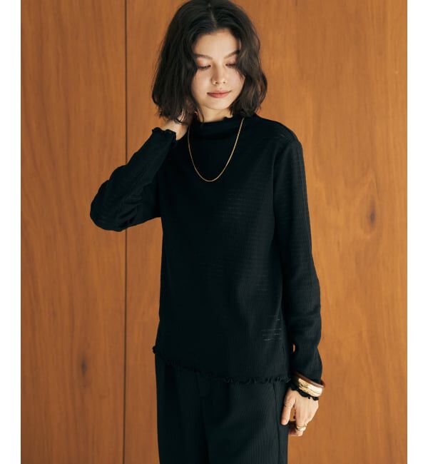 ikka「シャドーボーダーテレコボトルネックプルオーバー」|Tシャツ・カットソー|