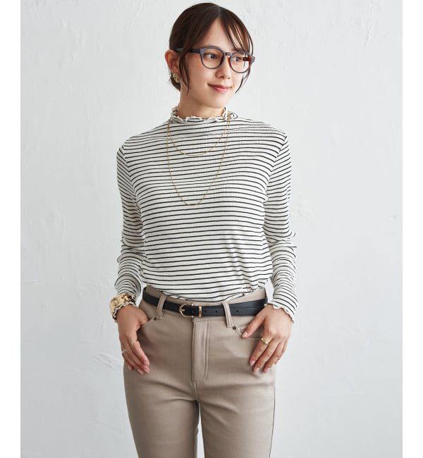 ikka「シャドーボーダーテレコボトルネックプルオーバー」|Tシャツ・カットソー|