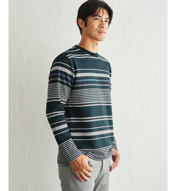ikka「ダブルジャガードパネルボーダーロンＴ」|Tシャツ・カットソー|