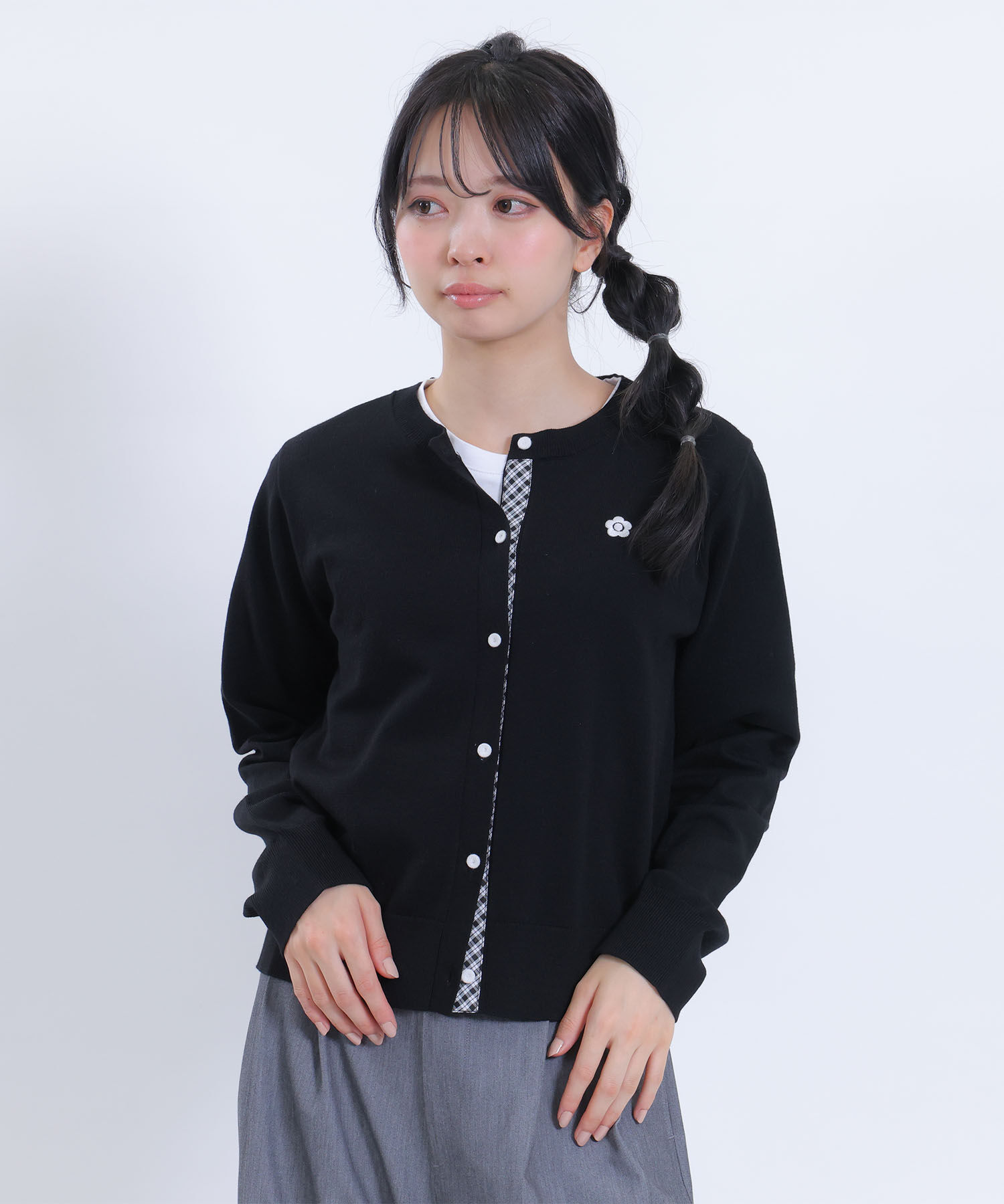 MARY QUANT「バイカラーチェック カーディガン」|カーディガン|ブラック