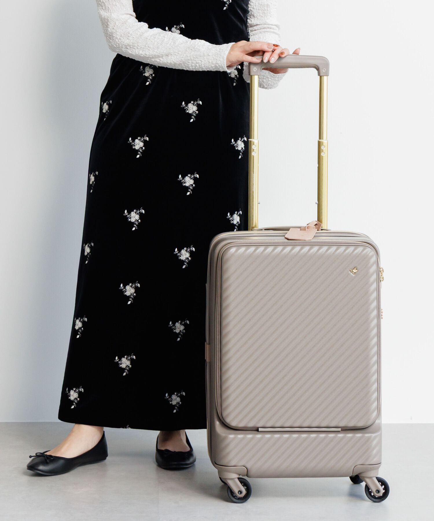 Jewelna Rose「Jewelna Rose HaNT &times;Jewelna Rose コラボ スーツケース 機内持ち込み フロントオープン 34L 06820」|キャリーケース|グレージュ