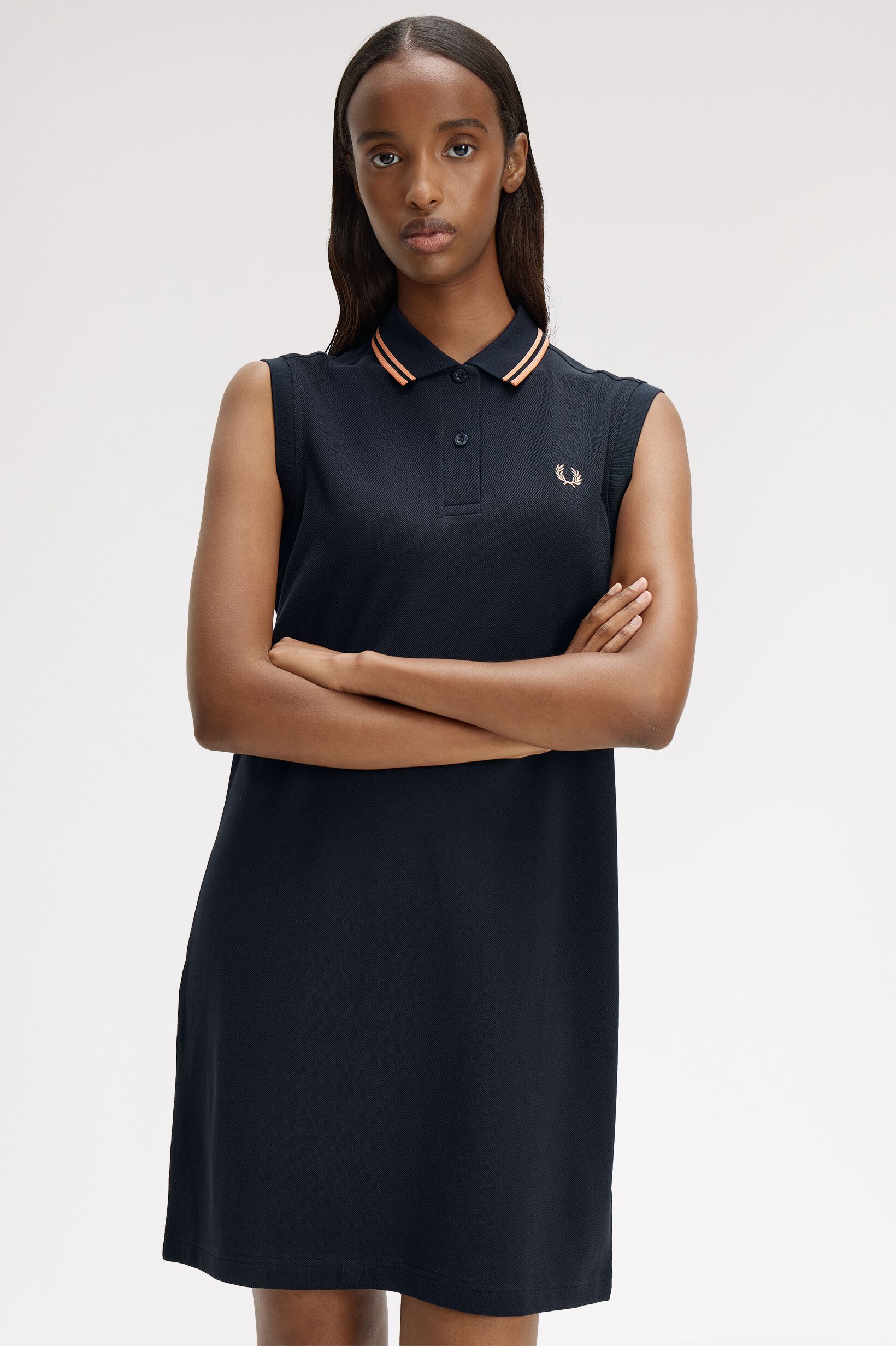 FRED PERRY 「The Sleeveless Fred Perry Shirt Dress／フレッドペリーノースリーブポロシャツワンピース」|ワンピース|NAVY