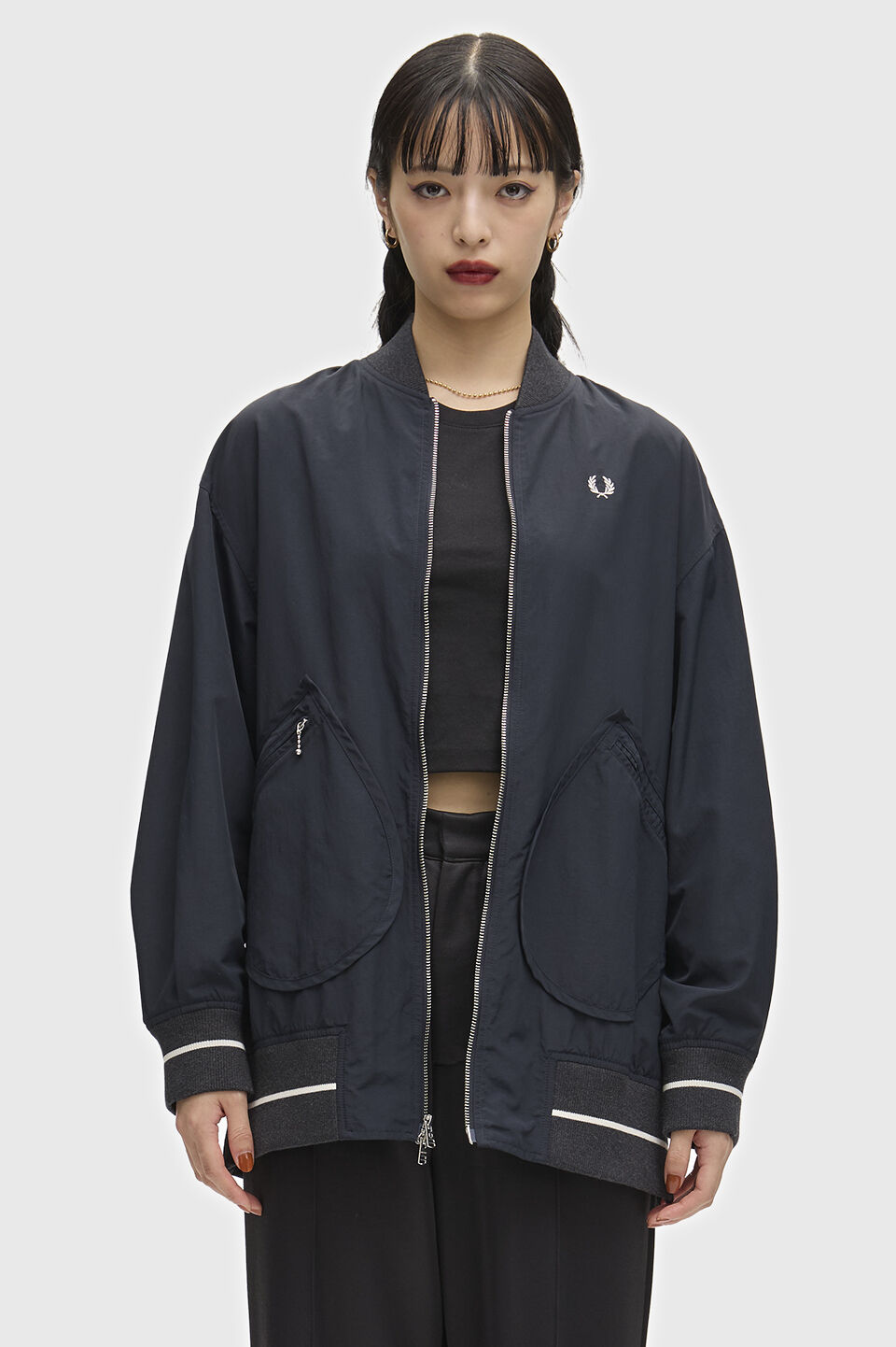 FRED PERRY 「FRED PERRY／Longline Tipped Bomber Jacket／ロングラインティップドボンバージャケット」|ブルゾン・スタジャン|