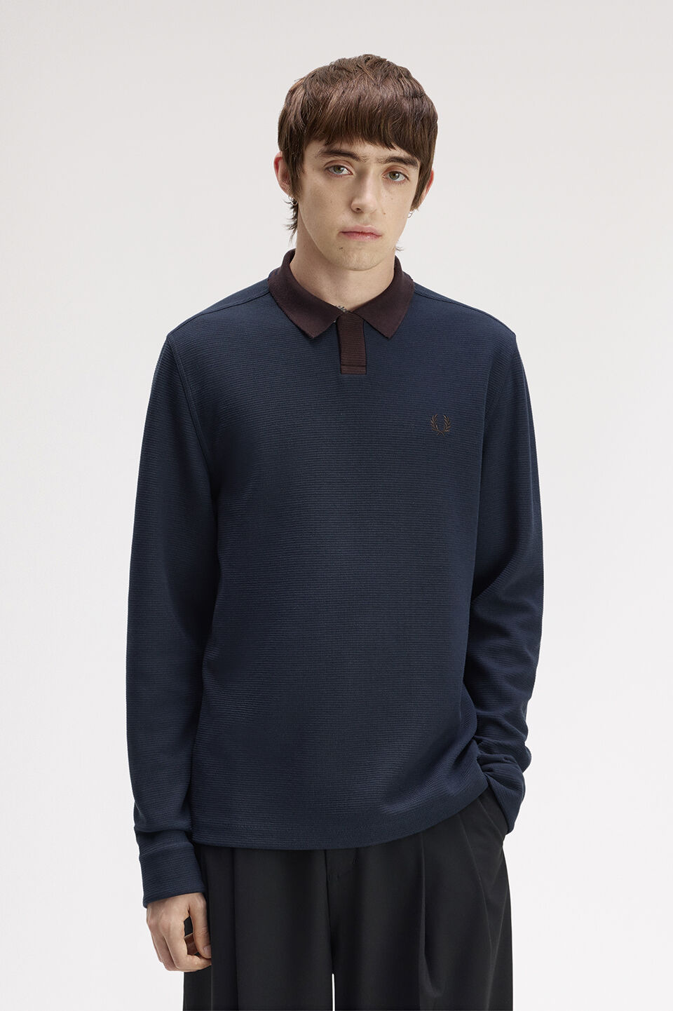 FRED PERRY 「FRED PERRY／LONGSLEEVE JACQUARD POLO SHIRT／ジャカードロングスリーブポロシャツ」|ポロシャツ|NAVY