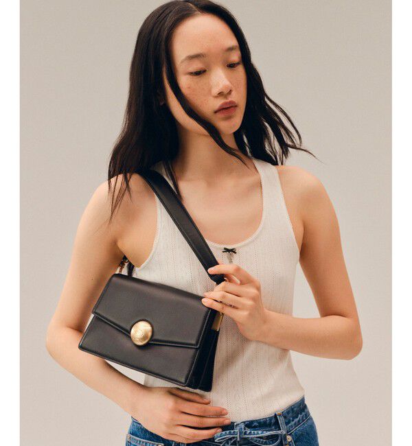 LACOSTE「テニスブリス レザーミディアムショルダーバッグ ダブルストラップ 2WAY」|ハンドバッグ|ブラック
