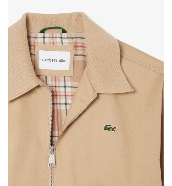 LACOSTE「クロップド丈 レイヤードニットカラージップアップジャケット」|ブルゾン・スタジャン|