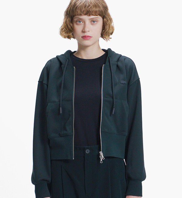LACOSTE「裏パイルクロップドジップフーディー」|パーカー|ダークグリーン