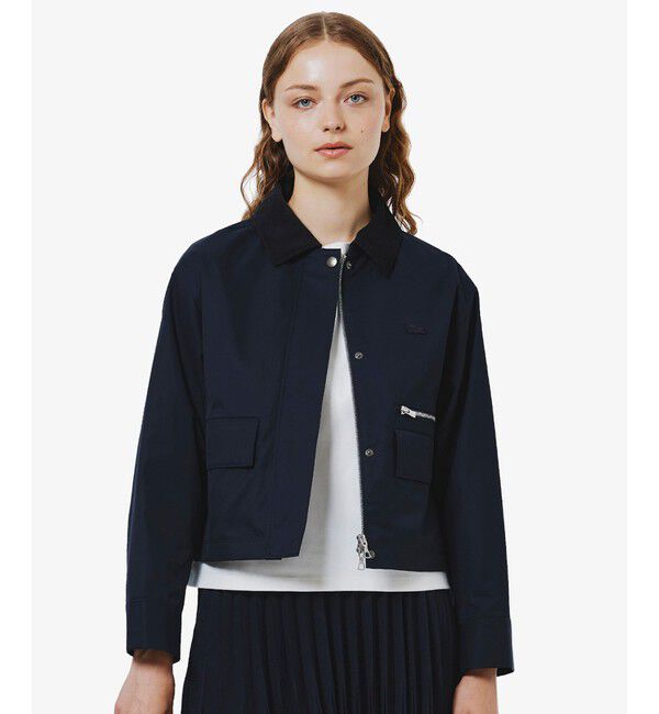 LACOSTE「コーデュロイカラーショート丈 ジップアップブルゾン」|ブルゾン・スタジャン|ネイビー