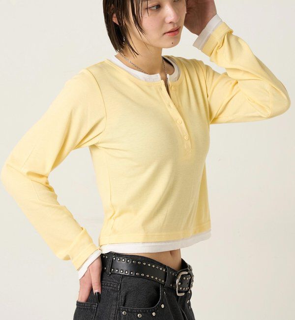  「【WEB限定カラーあり/ドット柄】レイヤードヘンリートップス」|Tシャツ・カットソー|
