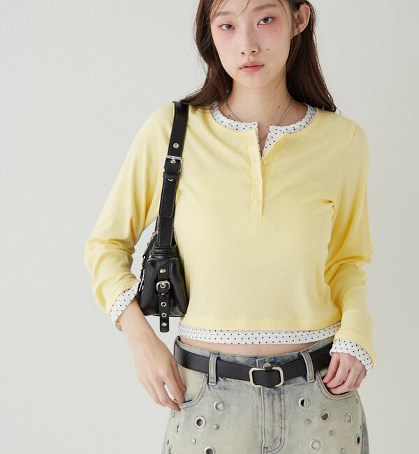  「【WEB限定カラーあり/ドット柄】レイヤードヘンリートップス」|Tシャツ・カットソー|