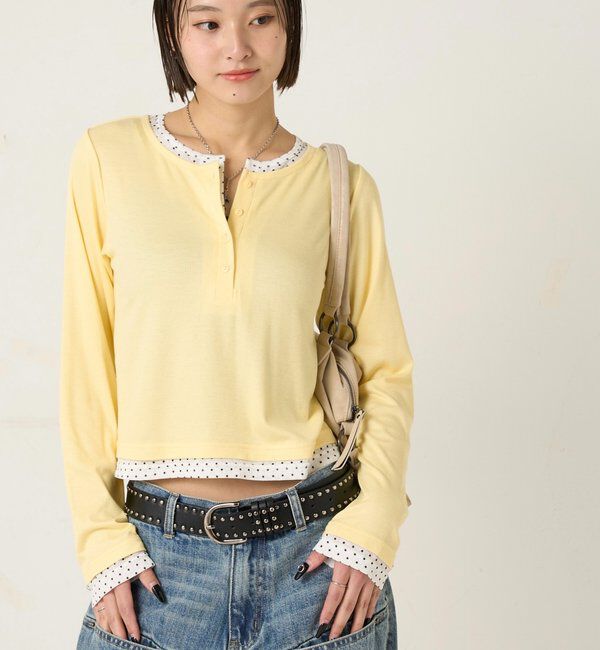  「【WEB限定カラーあり/ドット柄】レイヤードヘンリートップス」|Tシャツ・カットソー|