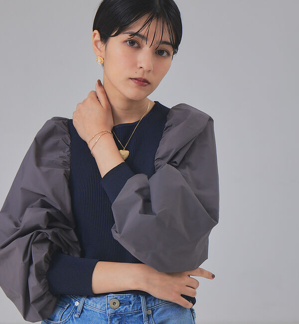Rouge vif「ファブリックスリーブプルオーバー」|ニット・セーター|